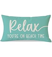 PANDICORN Beach Throw Pillow Covers 12x20 Inch Relax You're on Beach Time Turquoise Outdoor Coast...