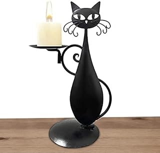 DALIAN Black Cat Candle Holder - Metal Iron Crafts Candlestick Stand,Metal Candelabra with Integrated Welded, Ideal for Birthdays, Party, Interior Decorating