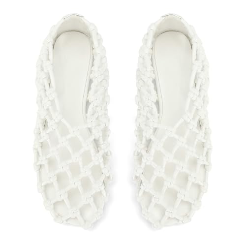 Image of Mesh Ballet Flats for Women Round Toe Woven Hollow Beach Ballerina Flats Summer Cute Casual Mary Jane Shoes