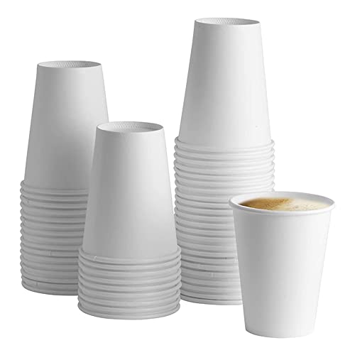 MVSR 100 Stück 250ml Pappbecher Papierbecher Kaffeebecher Pappe Einwegbecher Einweggeschirr Partybecher für heiße & kalte Getränke, weiße Tassen, perfekt für Zuhause, Büro oder Party Cover