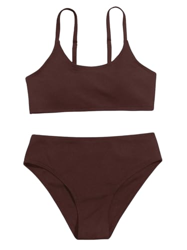 Image of OYOANGLE Girls' Two Piece Swimsuit High Waist Bikini Set Solid Swimwear Bathing Suit