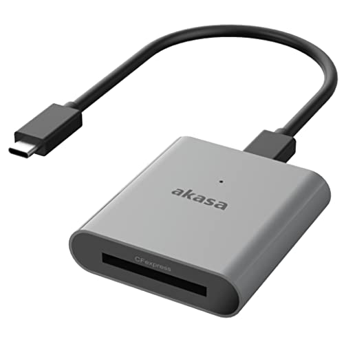 Akasa CFexpress AK-CR-11BK Lecteur de cartes CF Express B en aluminium,USB 3.2 Gen 2 jusqu'à 10 Gbit/s,Avec câble USB-C,Indicateur LED intégré,Pochette de protection incluse,Gris sidéral,AK-CR-11BK