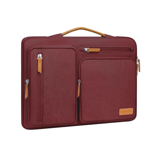 Image of MOSISO 360 Protective Laptop Case 15 inch, 15 inch Laptop Sleeve Compatible with MacBook Air M4 M3 M2 2025 2024 2023, Dell XPS Plus, Side Open Carrying Case with 4 Zipper Pockets&Handle, Wine Red