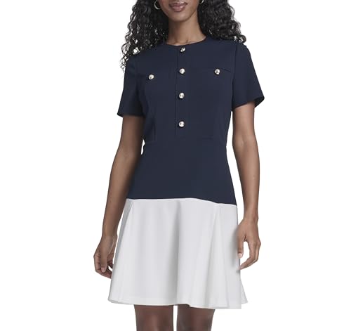 Image of Tommy Hilfiger Women's Short Sleeve Button Front Sparkle Boucle Knit Fit and Flare Mini Dress