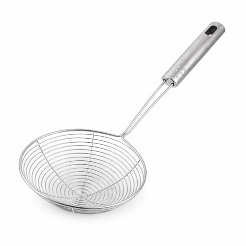 Image of SMAX Frying Jhara Stainless Steel 16cm | Oil Skimmer & Deep Fry Strainer for Puri, Pakora, Fries | Heavy Duty Long Handle Kitchen Utensil