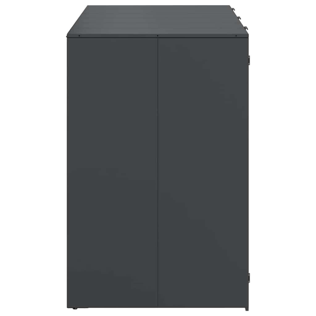ACAGALA Copribidone per Spazzatura per 3 Bidoni 120 e 240L con Coperchio, Antracite, Acciaio Inox Resistente alle Intemperie & Porta con Superficie in Legno, 2 Ante e Design Espandibile, 65x73x113 cm