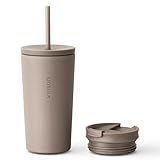VINSUN Mug Isotherme avec Paille et Couvercle 480ml - Acier Inox, Anti-Fuite, Double Paroi, Boissons Chaudes et Froides - Tasse Isotherme Voiture, Uni