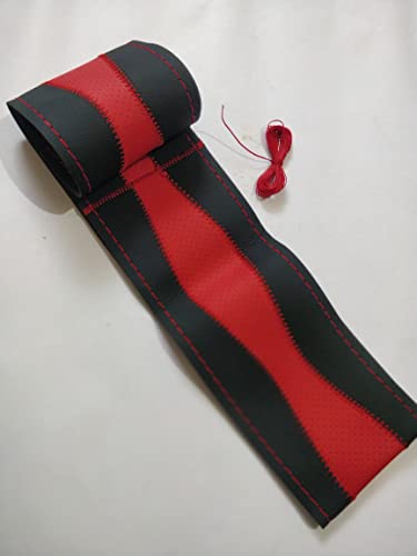 Image of BLACKBIRD Faux Leather | Stitchable Breathable | Stitchable Anti Slip Car Grip Steering Wheel Cover (Black & Red)