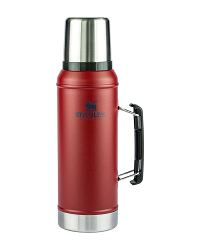 Stanley - Garrafa térmica, garrafa clássica isolada de boca larga para líquidos quentes e frios, 0,95 L, Matte Red