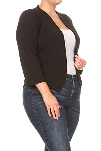 Women's Plus Size Long Sleeves Collarless Open Front Solid Blazer Jacket Made in USA2