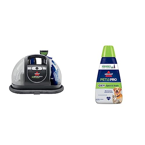 Image of Bundle of Bissell Little Green Pet Deluxe Portable Carpet Cleaner, 3353 + BISSELL PET PRO OXY Spot & Stain Formula for Portable Carpet Cleaners, 32 oz, 2034