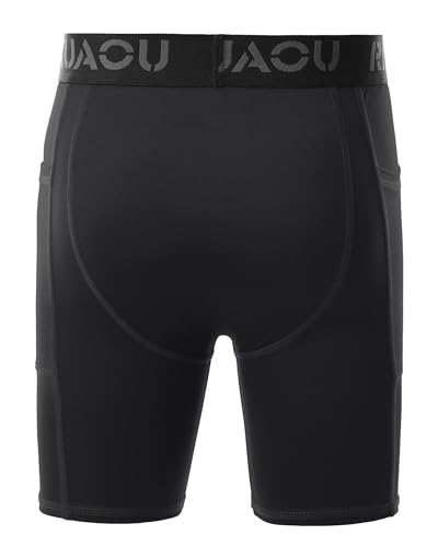 Youth Boys Compression Shorts with Side Pockets, Kids Athletic Base Layers Running Underwear for Baseball Football3