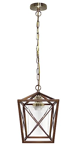 Long Life Lamp Company Antique Brass Lantern Ceiling Pendant Light Rectangular Box Frame with Clear Glass Shade Vintage M0200F - Image 6