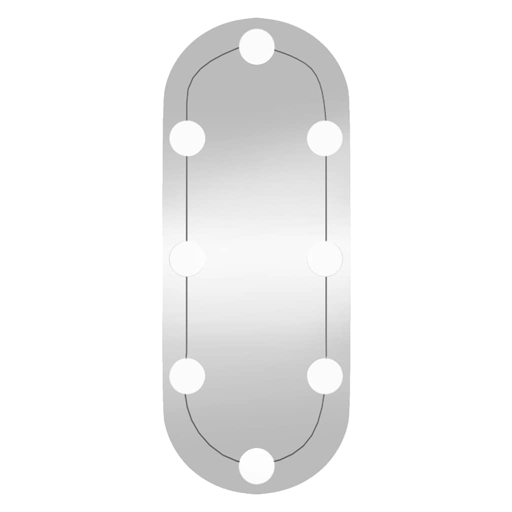 Specchio da parete con illuminazione a LED, 20 x 50 cm, forma ovale con porta USB, specchio decorativo per camera da letto, corridoio e bagno, argento