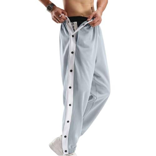 Mens Tear Away Basketball Pants High Split Snap Buttons Active Sweatpants Casual Workout Jogger Trousers with Pockets