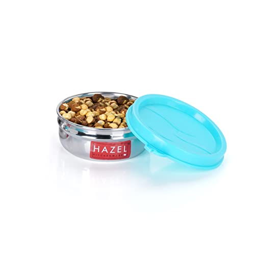 HAZEL Container For Kitchen Storage Set Of 2 Stainless Steel Storage Box For Kitchen & Tiffin Boxes Small Air Tight Containers For Storage With Leak Proof Lid, 90 Ml Each, Silver
