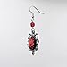 Gothic Red Rose Cameo Earrings Surrounded by Thorns with Red Bead