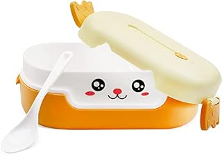 TIAASTAP Bento Lunch Box - Bento Box with Compartments, Plastic Kawaii Lunch Container Kids Adults for Work Leakproof Sandwich Box Microwave Safe (Yellow)