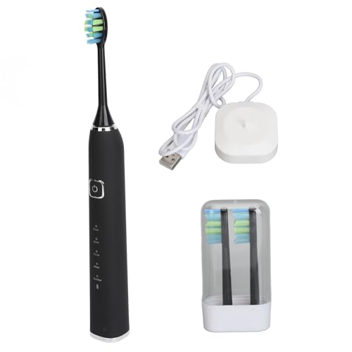 Cepillo de dientes eléctrico, 5 modos IPX7, 1200 mAh, cepillo de dientes inteligente, 38.000 vibraciones por minuto, cepillos de dientes alimentados con cabezal de cepillo y base de carga para viajes