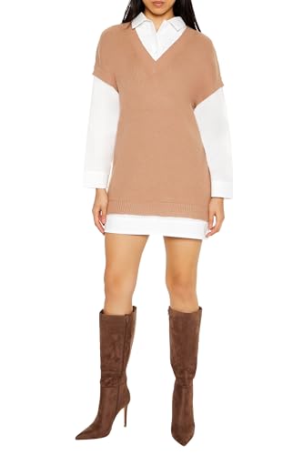 Robe pull marron femme Forever 21 avec gilet sans manche et chemise L