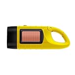 RUOGUWUYE Wind Up Torch & Solar Flashlight, Hand Crank Rechargeable Super Bright LED, Portable Emergency Light with Carabiner for Camping, Hiking, Outdoor Survival Gear (1pcs Yellow)