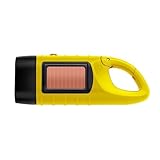 RUOGUWUYE Wind Up Torch & Solar Flashlight, Hand Crank Rechargeable Super Bright LED, Portable Emergency Light with Carabiner for Camping, Hiking, Outdoor Survival Gear (1pcs Yellow)