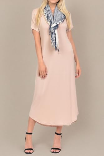 Image of iconic luxe Women's A Line Short Sleeve T Shirt Midi Dress Summer Casual