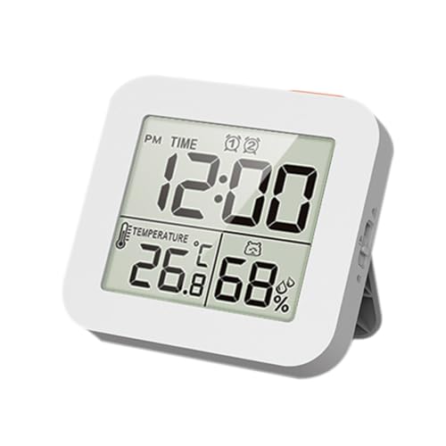 時計 デジタル時計 防滴型防水 タイマー 温度計 湿度計 LCDディスプレイ 目覚まし時計 お風呂時計 壁掛け 卓上置き 浴室 バスルーム 洗面所 台所 部屋用 中庭 ルーム シャワー用（ホワイト）