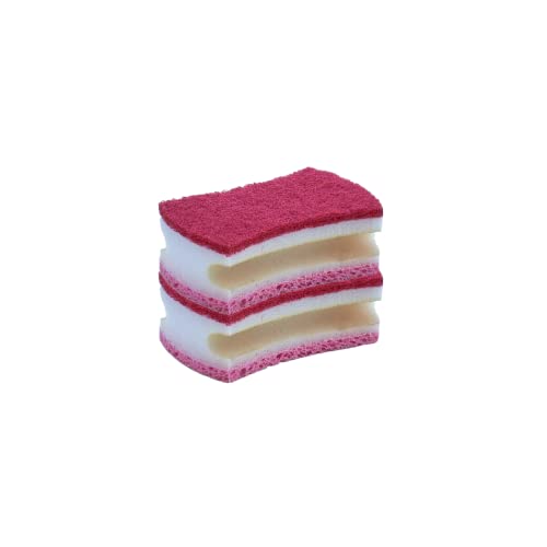 Image of Superio Scrub Sponge with Grip (2 Pack) Heavy Duty Duel Sided Kitchen Sponge Cellulose Kosher Easy to use Dish wash Sponge (Red /Pink)