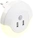 Produktbild Luminea Automatik-Nachtlicht: LED-Steckdosen-Nachtlicht mit PIR- und Lichtsensor, 2x USB (10 Watt) (mit Bewegungsmelder USB, Steckdosenlampe LWS, iPhone Ladekabel)