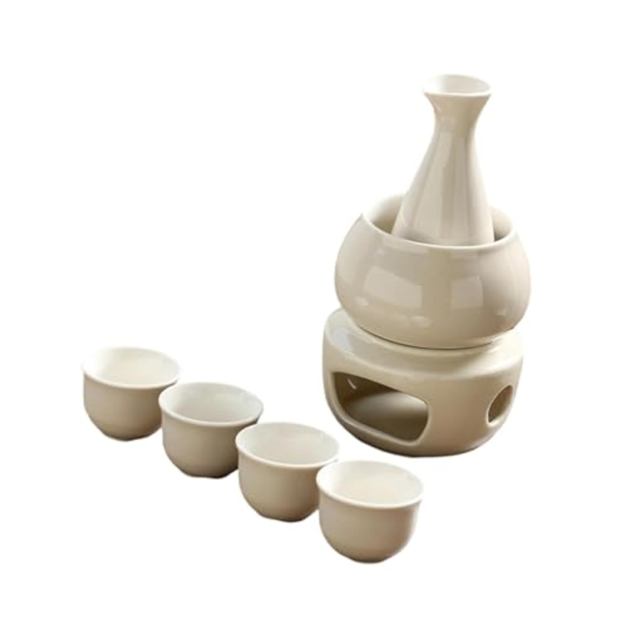 Ceramic Sake Set Cups with Warmer, 4 Cups