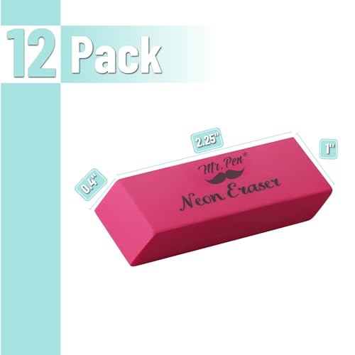 Image of Mr. Pen- Pencil Eraser, 12 Pack, Neon Colors | Large Latex Free Block Erasers for School, Office, Art Sketching, Homework, Exams, Clean Smudge-Free Correction