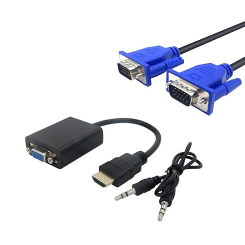 Kit Cabo Adaptador Conversor HDMI Para VGA Com Saída P2 de Áudio + Cabo VGA 1,5m [KRV Magazine]