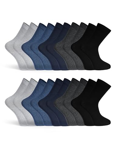 Photo de Basic Treasure Lot de 20 paires de chaussettes pour homme, en coton doux, noir ou bleu, chaussettes pour homme et femme, sans coutures...