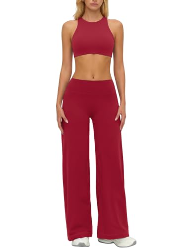 Workout Sets for Women Two Piece Matching Gym Yoga Pilates Outfits Wine M - image 4
