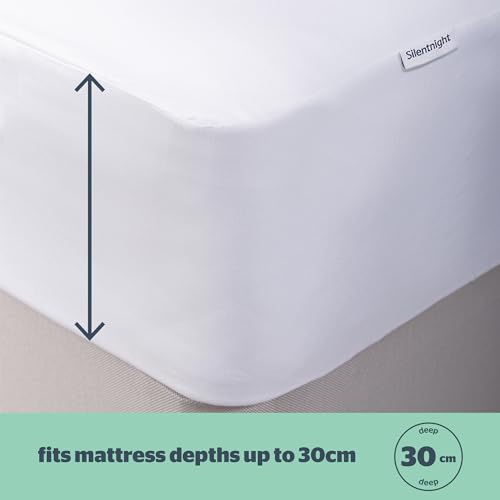 Silentnight Waterproof Mattress Protector – Deep 30cm Fitted Skirt and Soft Touch Quiet Rustle Free Cover – Machine Washable and Hypoallergenic – Single 90 x 190 x 30cm, White