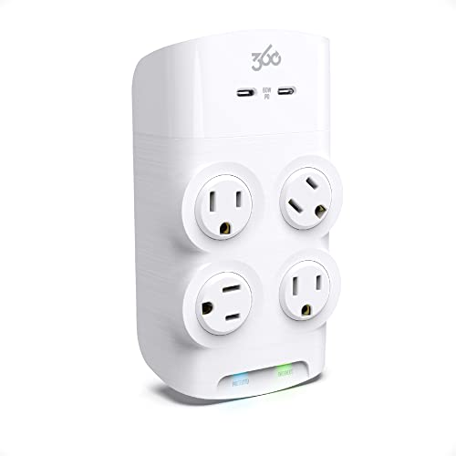 360 Electrical Revolve 60 Watt USB-C Wall Tap Power Surge Protector with 2 USB C Ports, 4 Rotating Outlets, Multi Plug Outlet Splitter, Electric Wall Outlet Adapter, Swivel Outlets Fit 4 Large Plugs