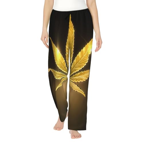 Pantalon de pyjama cannabis doré femme vêtement de nuit doux respirant
