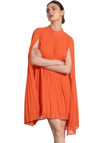 Image of Allegra K Women Chiffon Pleated Flowy Cloak Sleeve Cape Knee Length Dress