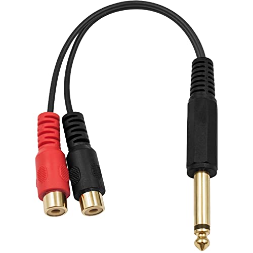 Maxhood RCA to 1/4 inch Adapter, 6.35mm Mono Audio Jack to 2RCA Splitter Cable