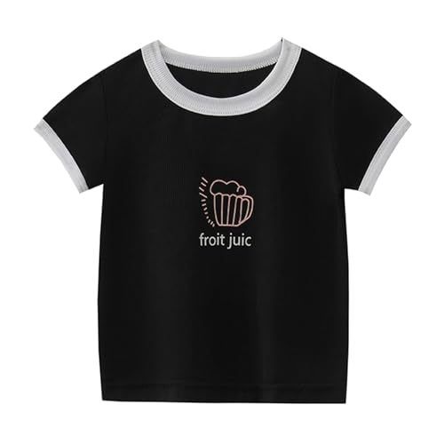 Little Girls Cute Tops Kids 2025 Y2k Short Sleeve Shirts Teens Crewneck Color Block Slim Fit Basic Cotton Sport Tee Blouses
