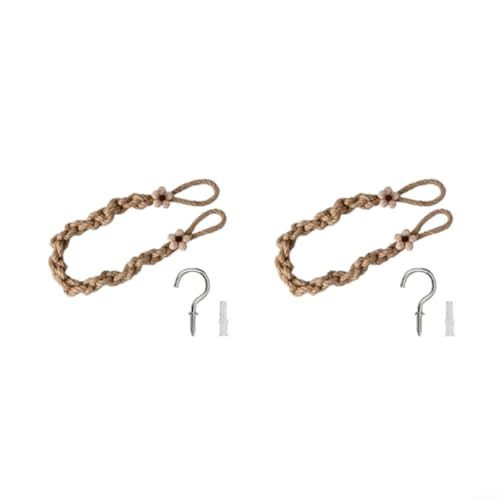 CWOQOCW Alzapaños de cortina de lino de algodón natural tejido a mano con diseño floral de 60 cm, cordón decorativo para sala de estar, dormitorio, decoración del hogar, marrón y blanco, paquete de 2