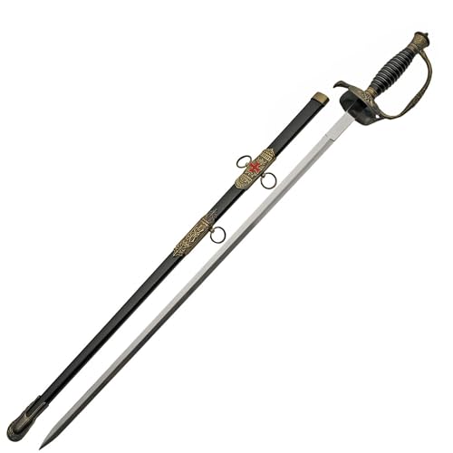 SZCO 35 Swept Hilt Rapier Sword Stainless Steel Mirror-Finish Blade with Antique D-Guard Wire Wrapped Handle & Decorative Scabbard for LARP Cosplay Display & Collectors