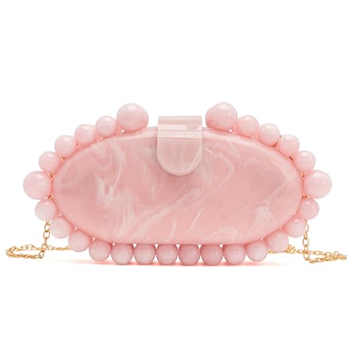 Image of Clutch Bag for Women Oval Beads Purse Wedding Prom Party Marble Texture Acrylic Evening Bag Shoulder Crossbody Bag