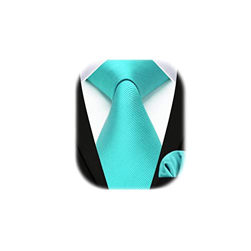 Enlision - Cravate Homme Turquoise - Ensemble Cravate et Pochette de Couleur Unie - Mariage, Travail, Fête - Pour Hommes