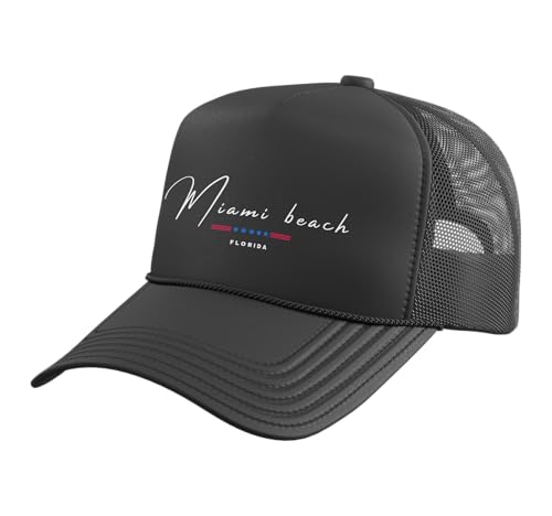 Miami Beach Florida FL Vintage Trucker Hat with Adjustable Mesh Back Black