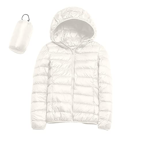 Blancos, Toy chamarra acolchada para mujer, manga larga, cuello alto, cierre completa, chamarra liso con capucha y bolsillo con capucha y cuello alto, F38-blanco, S