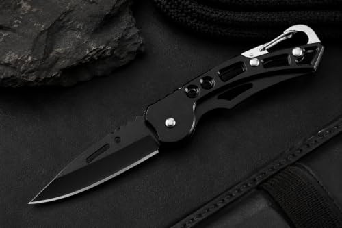 Image of Foldable Pocket Knife with Carabiner Clip - 6 Inch Carbon Steel Manual Folding Blade for Kitchen, Camping, Travel and Office Use | Multipurpose Box Opener Utility Knife