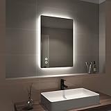 EMKE 500x700mm Bluetooth Bathroom Mirror with Shaver Socket - Backlit LED Illuminated Bathroom Mirror with Demister Pad, Makeup Vanity Touch Mirror with LED Lights