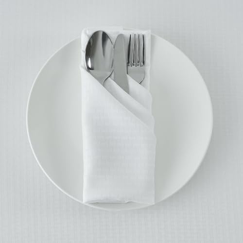 Image of maxmill Cloth Napkins 20 x 20 Inch Weaved Texture Pattern Soft Comfortable and Luxury Serviette for Restaurant Family Dinners Weddings Parties and Banquets Set of 4 Pieces, White